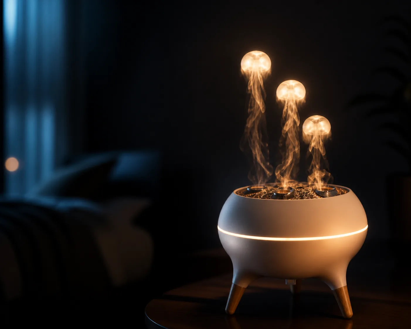 Warm amber mist in a dark room
